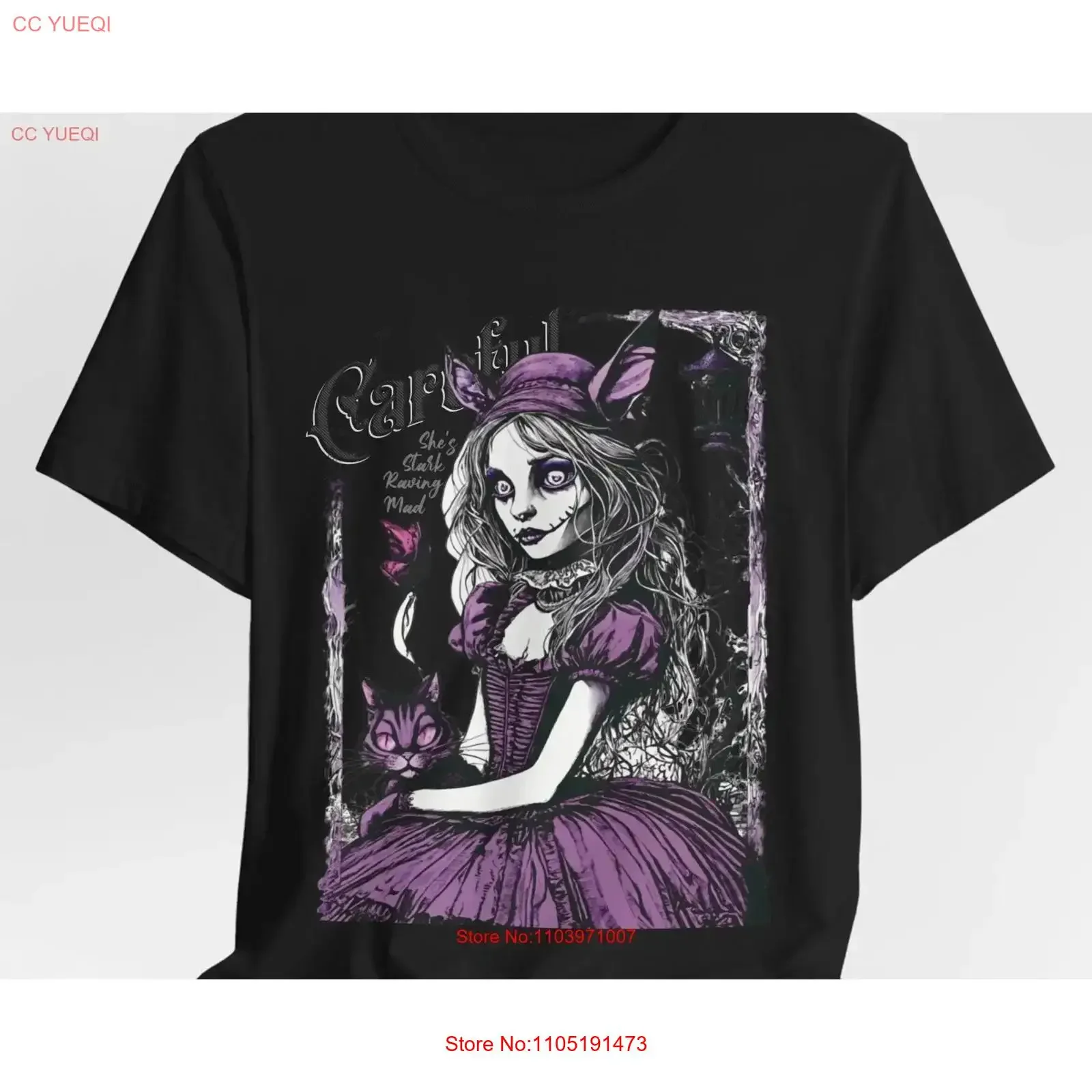 العقل في بلاد العجائب القوطي الفيكتوري لطيف الرعب خمر حكاية القلق تي شيرت الظلام أليس 100 القطن خمر غسلها الموضة #1