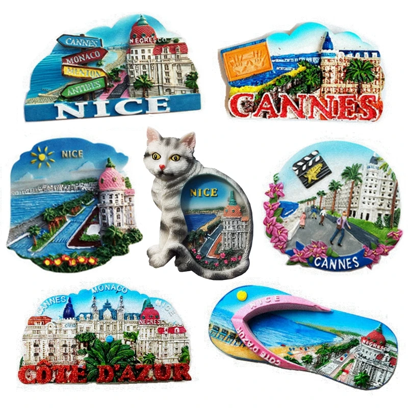 Hand-painted France Nice Cannes Landmark Street View 3D Fridge Magnets Tourism Souvenirs Refrigerator Magnetic Stickers Gift