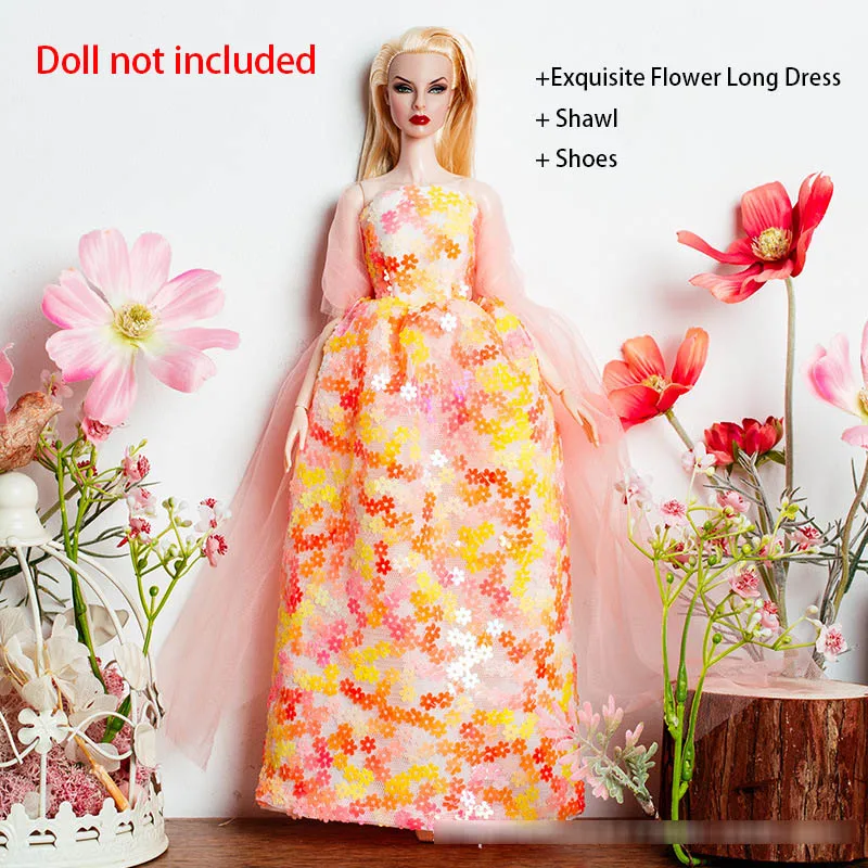 30 centimetri Della Ragazza Della Principessa Supermodelo Vestiti per le Bambole 1/6 di Modo di Lusso Serie Arancione Fiore Abito Da Sera Set FAI DA TE Dress Up Play House Toys
