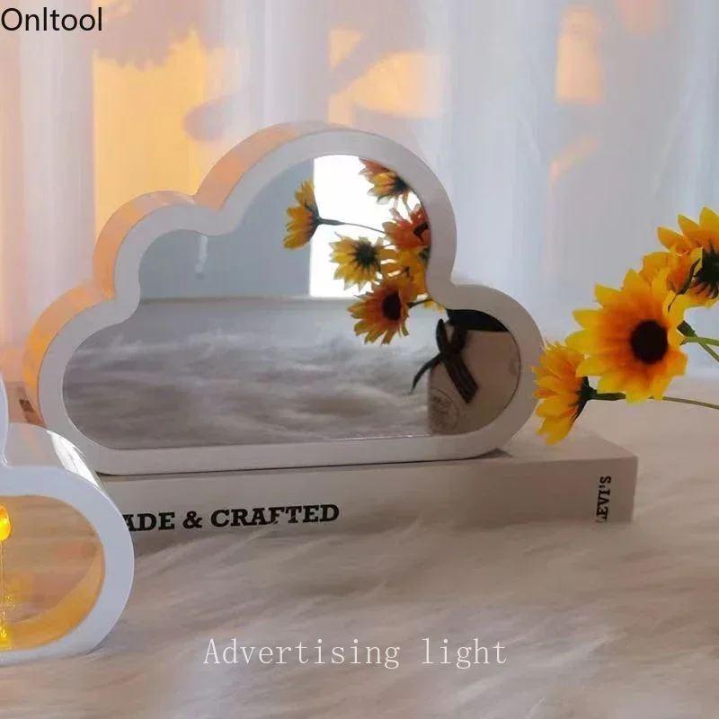 INS Handmade DIY Cloud Tulip Mirror Small Night Light INS Girl Heart Living Room Desktop Decoration Birthday Gift Holiday Gift