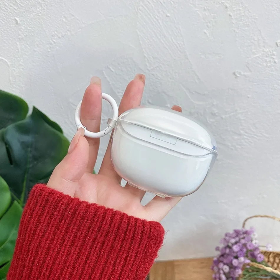 حافظة لبراعم Realme T100 لطيف الدب اللؤلؤ قلادة سماعة غطاء شفاف سيليكون غطاء Fudnas ل Realme T100