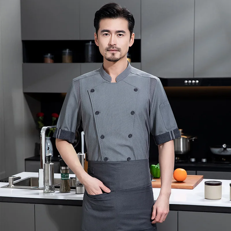زي عمل طاهٍ المطاعم الغربية للرجال بأكمام قصيرة صيفي معجنات شيف فندق مطعم تقديم الطعام رئيس ملابس عمال الشيف