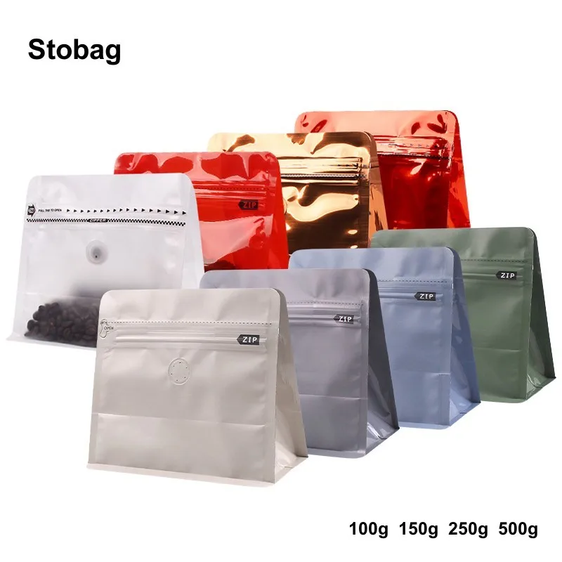 StoBag 20pcs Color Coffee Beans Packaging Bag with Valve Sealed Aluminum Foil for Powder Food Nuts Storage Reusable Pouches