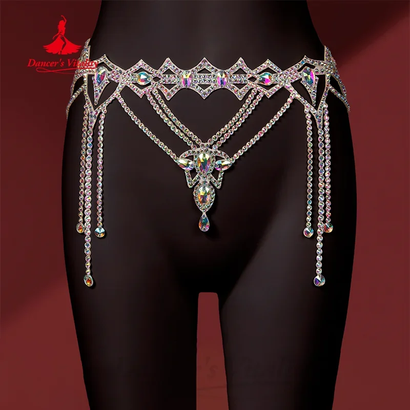 Belly Dancing Performance Waist Chain for Women's Senior AB Stones Tassel Belt Girls Oriental Dance Competition Accessories