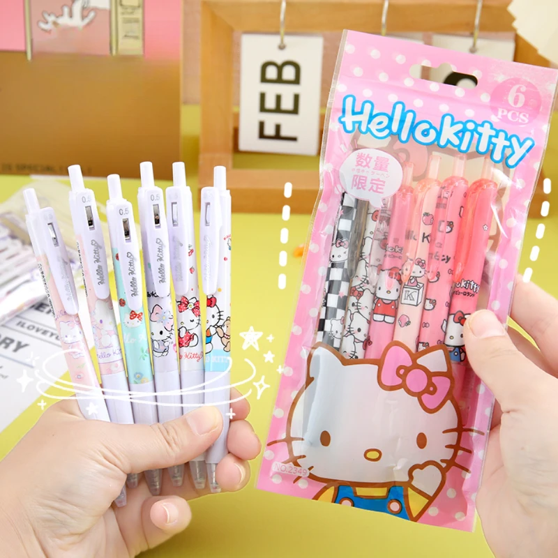 6 sztuk/zestaw Kawaii Sanrio Cinnamoroll 0.5mm zestaw długopisów żelowych uroczy Hello Kitty czarny długopis kreskówka uczeń prezent artykuły biurowe