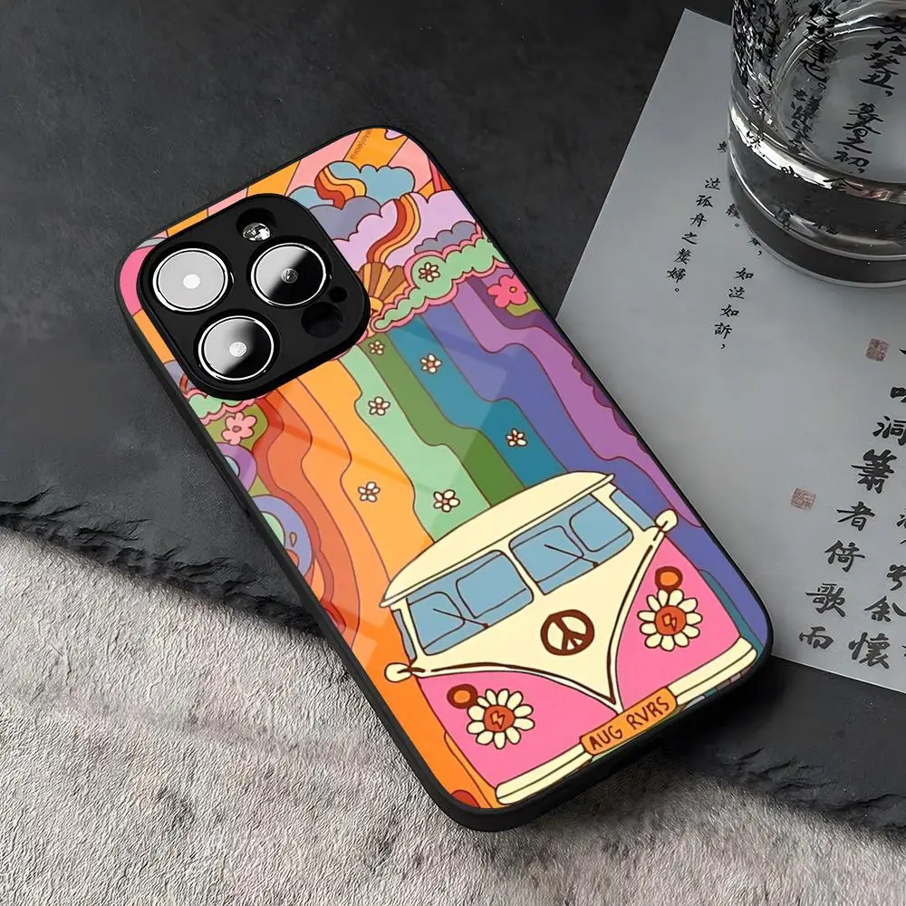 Indie Hippie Art Phone Case For iPhone 15 13 14 12 11 Pro XS Max Plus Mini X XR 8 7 6s SE2020 Tempered Glass Coque