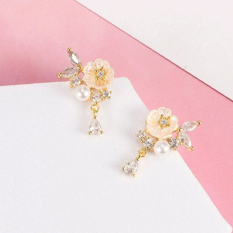 Under the Moon Orchid Earrings For Women French Light Luxury Zircon Pearl Flower Earring Exquisite 925 Silver Ear Jewelry KOFSAC