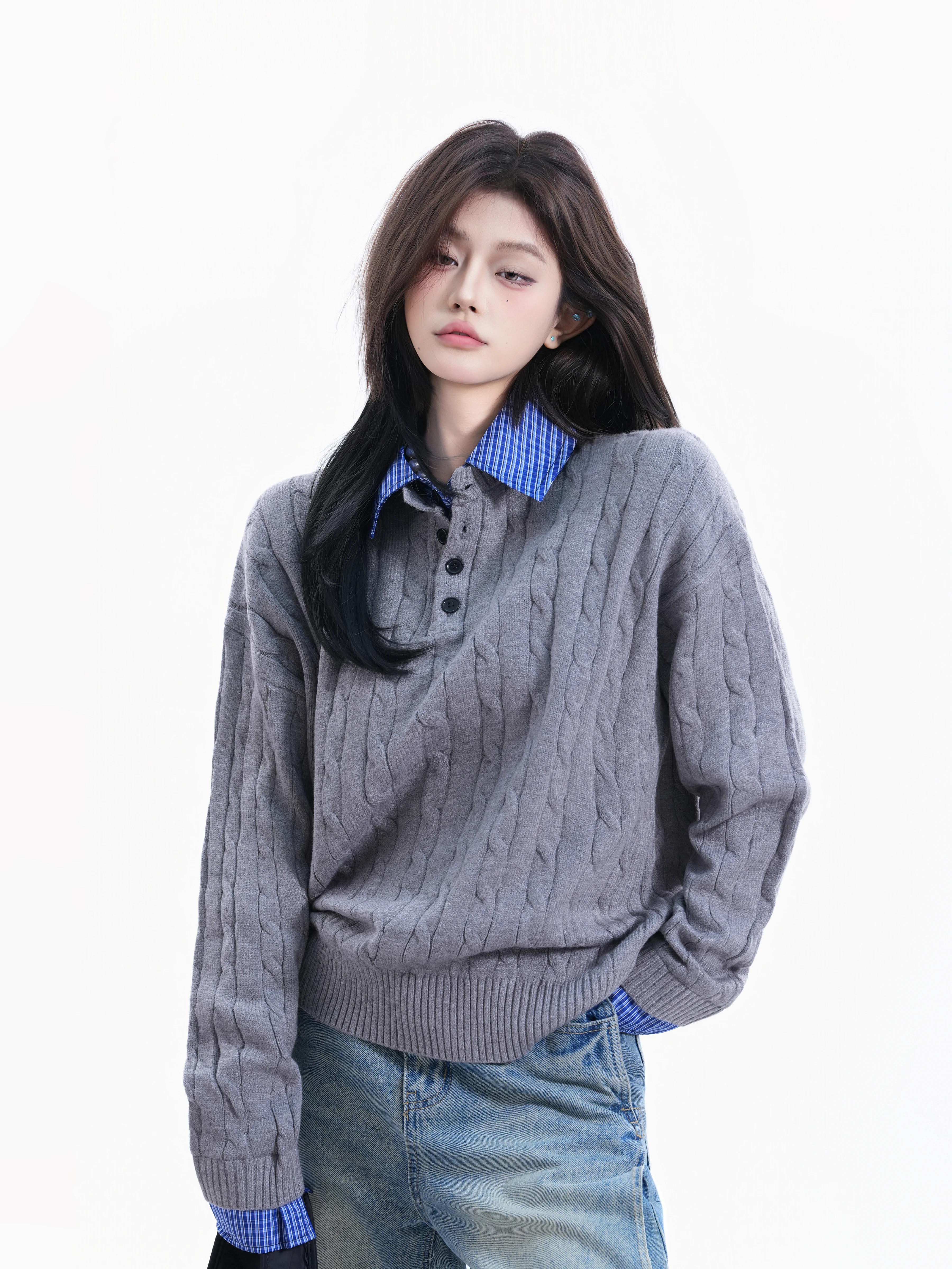 American Plaid Twist Knit Sweater Casual Loose Women's Shirt Lazy Couple Tops Small Ball Ball Comfortable Autumn Winter Clothes