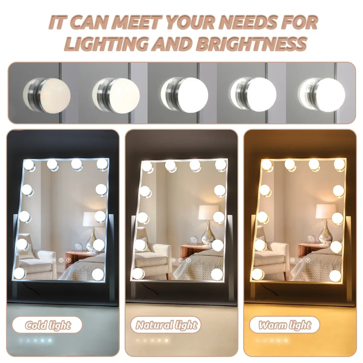 Makeup Mirror With Lights 12 Dimmable Bulbs LED Lighted 360 Rotation 3 Color Mode Smart Touch Control Mirrors