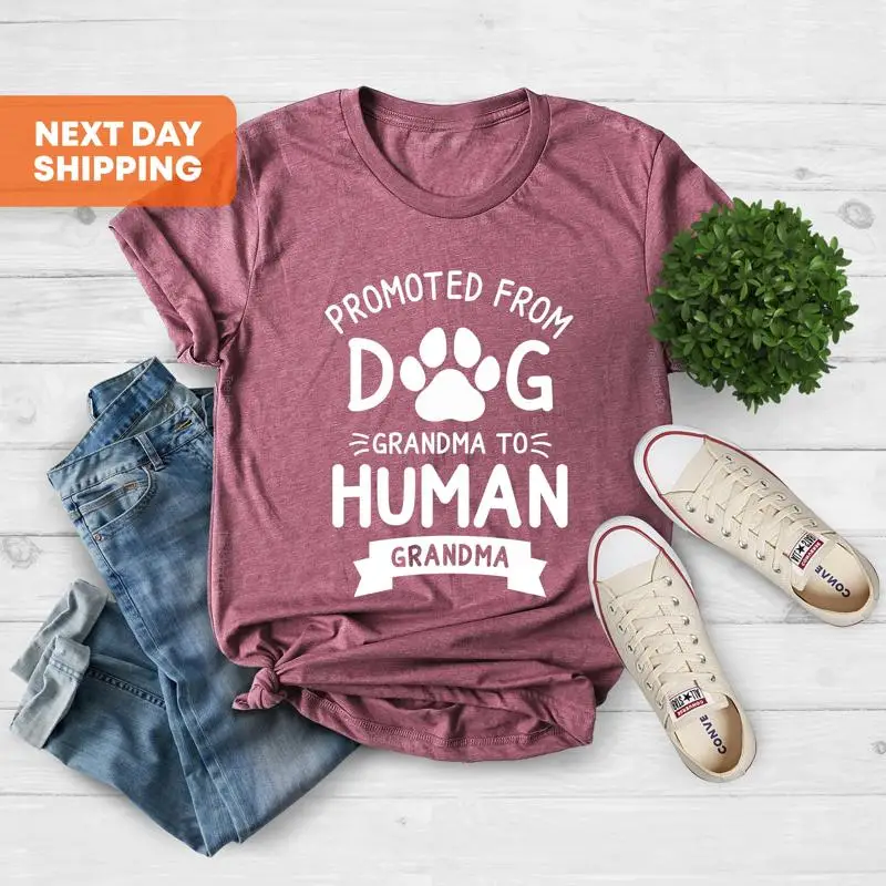 

Promoted From Dog Grandma To Human T Shirt Pregnancy Announcement Baby Funny