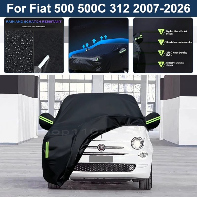 Auto Exterior Sun-Snow Protective Car Cover For Fiat 500 500C 500E 2007-2023 Waterproof Dustproof Anti-UV Outdoor Cover