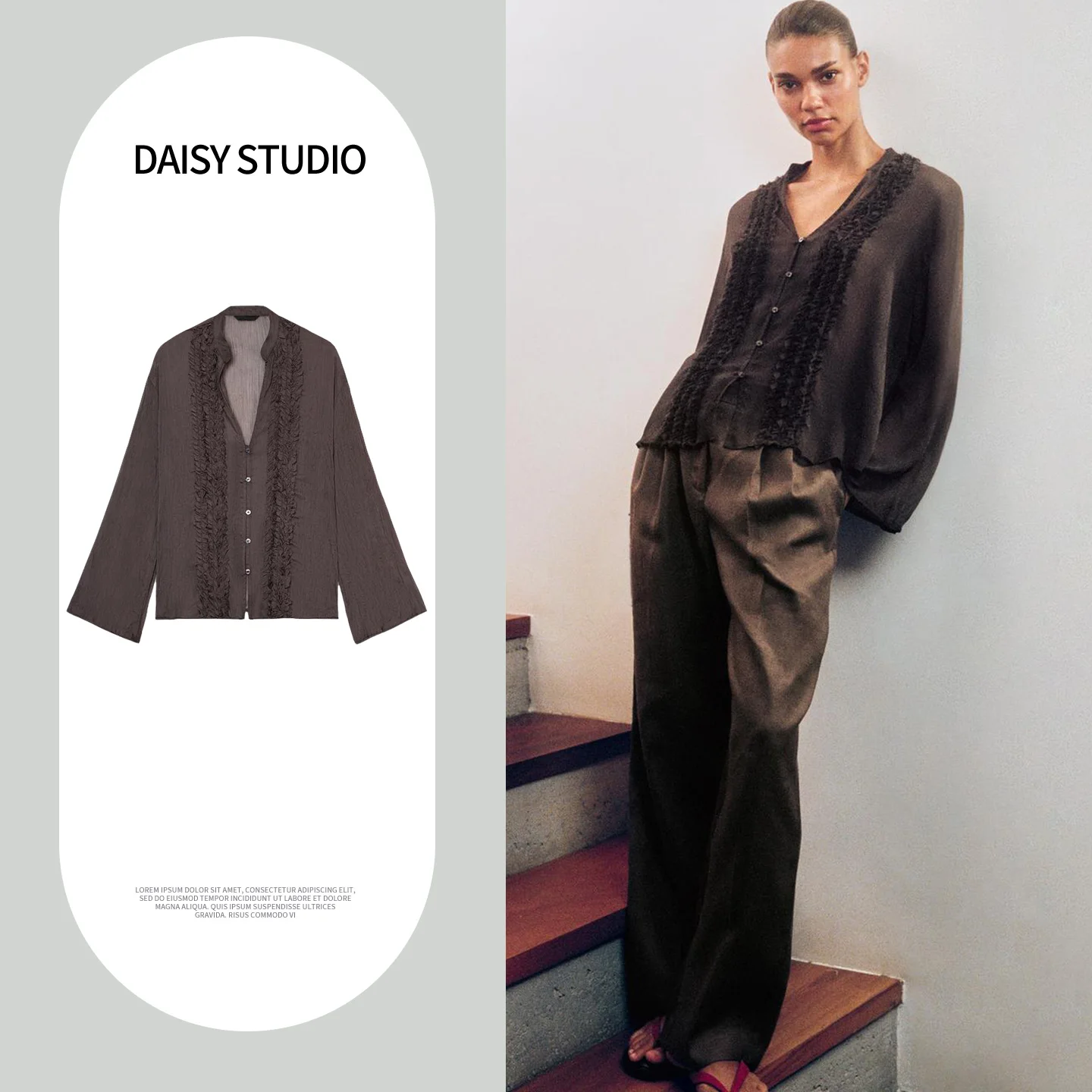 

Модная свободная женская блузка с длинным рукавом и V-образным вырезом, многослойная, с декоративными элементами, весна-лето, новинка, французский стиль, полиэстер