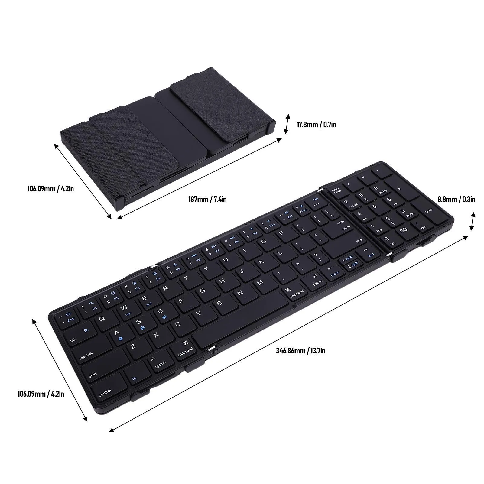 Tastiera pieghevole Tastiera Bluetooth Tastiera wireless portatile ricaricabile per affari e viaggi Cover posteriore in pelle PU