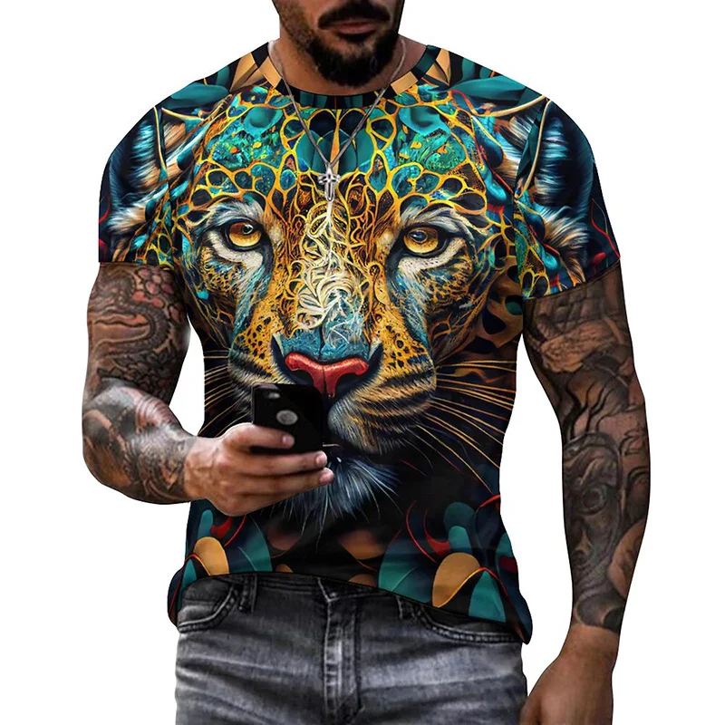 Tiger Lion Leopard Graffiti T Shirt for Men Gym Streetwear Summer 3D Printing y2k T-shirt Womens Clothing Funny Kids Tee Shirts