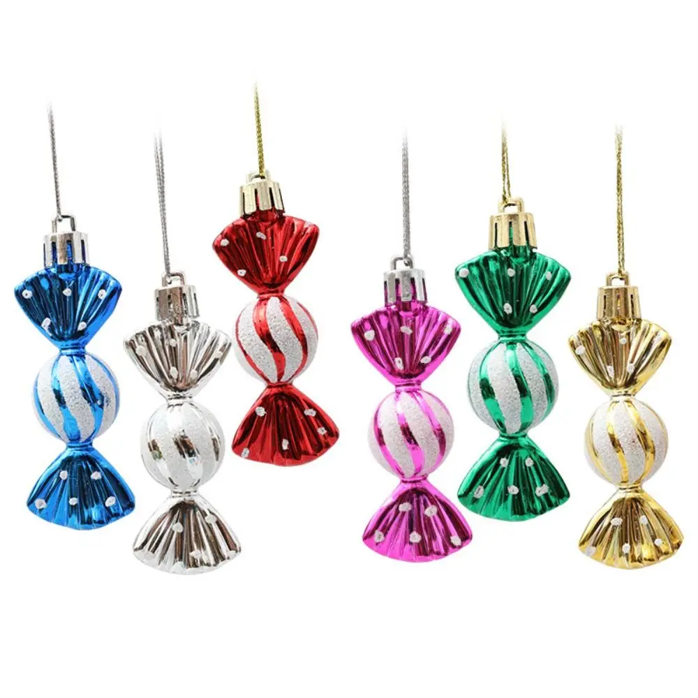 6pcs New Plastic Christmas Hanging Decoration Multicolor Red Gold Electroplated Xmas Ornament Ball Candy Christmas Tree Ornament