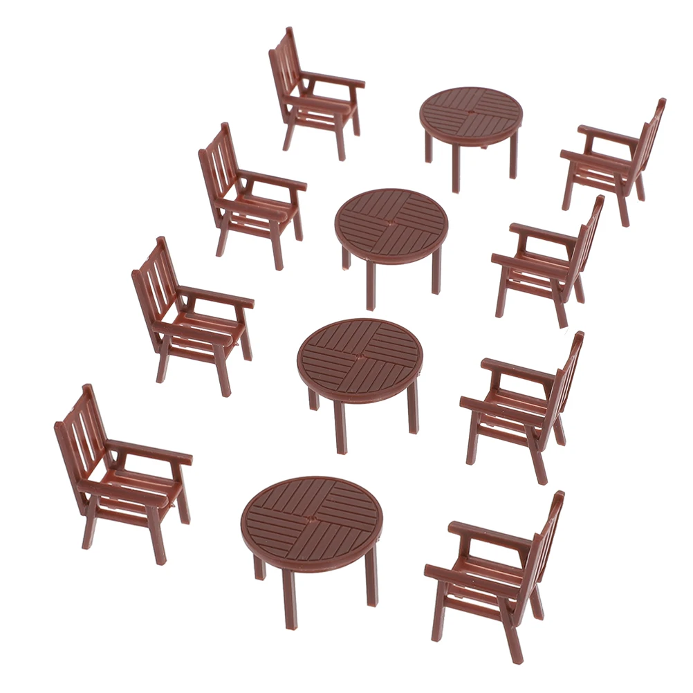

4 set Mini Table Chair Set Realistic Dollhouse Furniture Brown Plastic Model Toy for Architectural Diorama Beach Themed