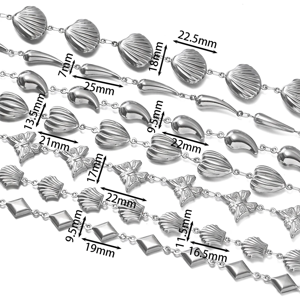 1Meter Stainless Steel Butterfly Shell Various Shape Charms Beads Chains for DIY Necklace Bracelets Jewelry Making Accessories - view 2