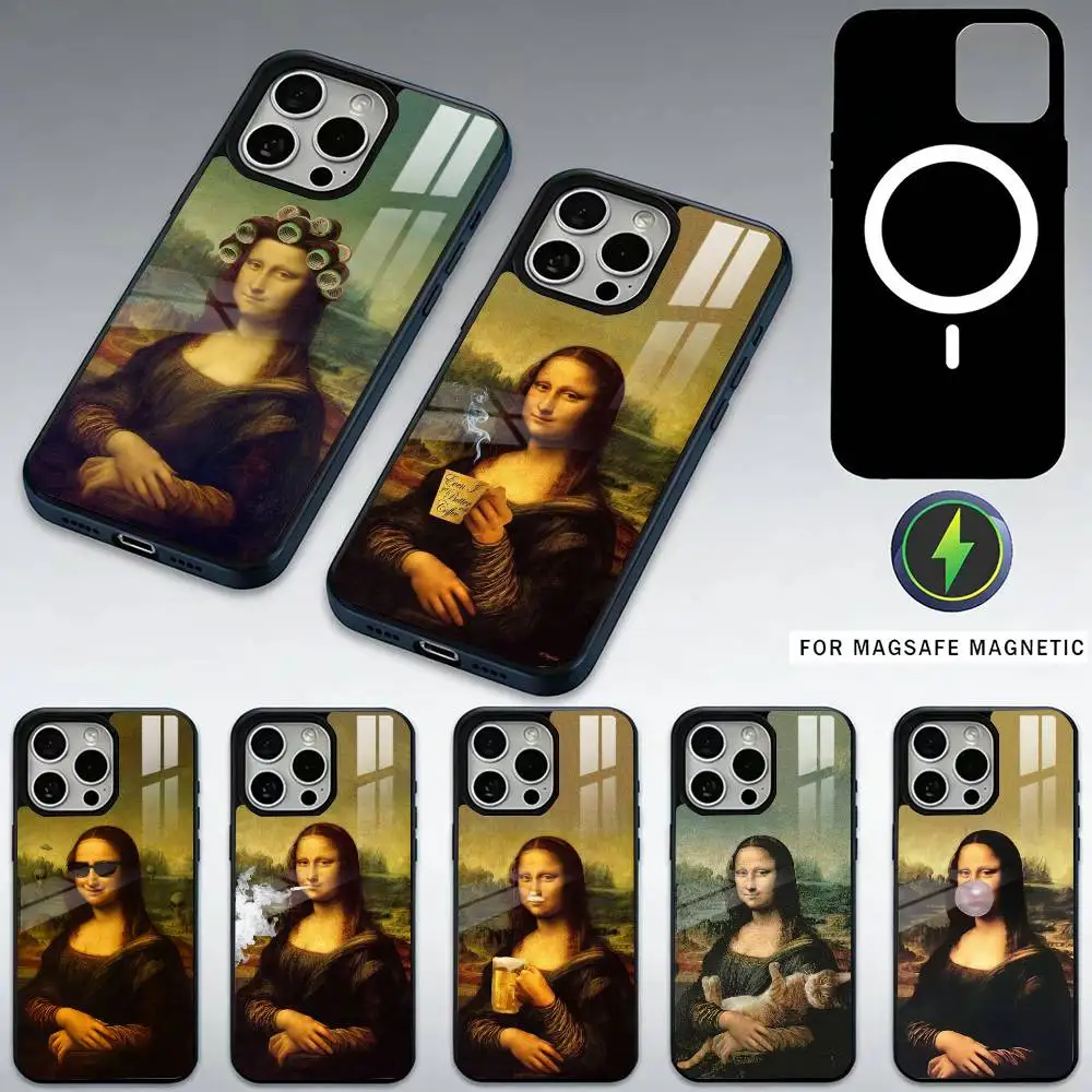 

Чехол для телефона с изображением Леонардо да Винчи и Монны Лизы для iPhone 17, 16, 15, 14, 13, 12, 11 Plus, Pro Max, магнитный, для беспроводной зарядки MagSafe