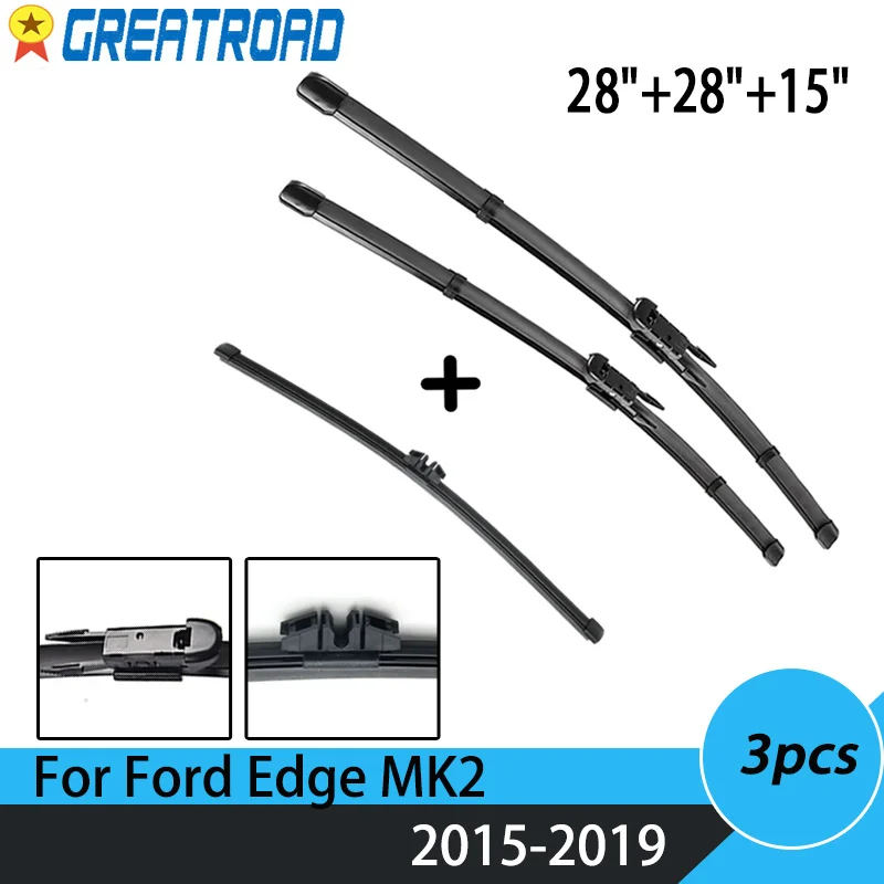 

Щетки стеклоочистителя передние и задние для Ford Edge MK2, комплект стеклоочистителей для лобового стекла Ford Edge MK2, 2015, 2016, 2017, 2018, 2019, 28 + 28 + 15 дюймов