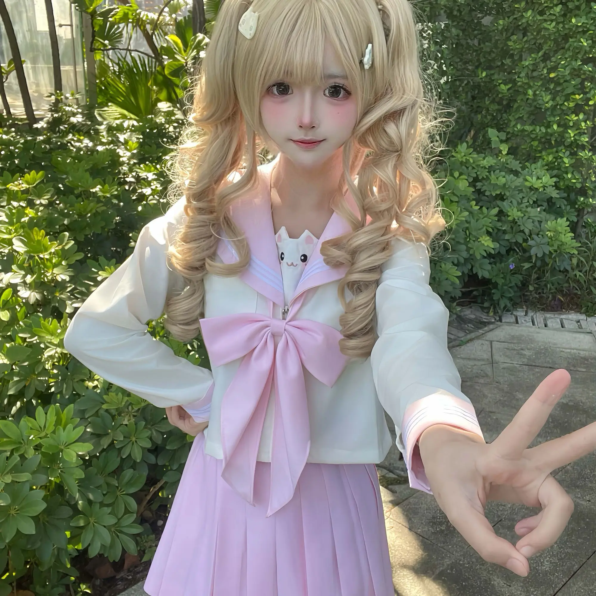 Niedliche Matrosenuniform im japanischen und koreanischen Stil, süße JK-Uniform, bezaubernder Schulstil, lange, kurze Ärmel, rosa Schulbedarf-Set