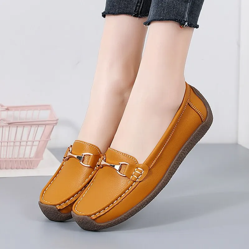 2023 New Spring /Autumn Flats Genuine Leather Moccasins Woman Casual Slip-on Loafers Female Boat Shoes Big Size 44