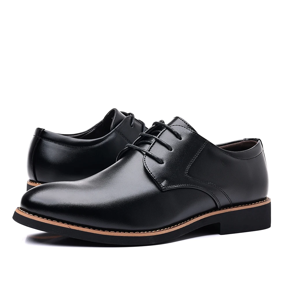 Men's Business Casual Shoes, Fashionable Lace-Up PU Leather Oxford Shoes, Elegant Formal Dress Shoes for Man for Spring and Autumn, Large Sizes, Black, Brown