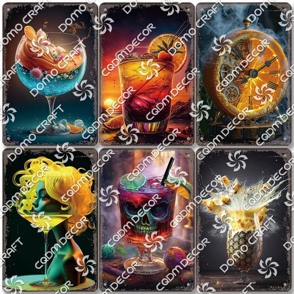 

Creative Starry Sky Cocktail Poster Metal Tin Signs, Summer Drink Metal Plates, Retro Bar Pub Dining Room Wall Art Decor