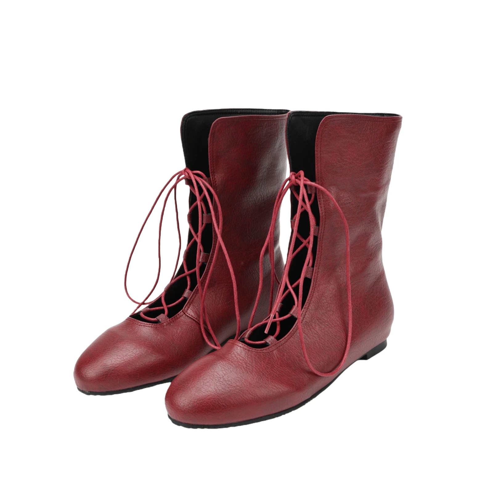 Vintage Viking Shoes Medieval Steampunk Women Lace Up Lolita Leather Boots Elf Hunter Cosplay Costumes Renaissance Frock Shoes