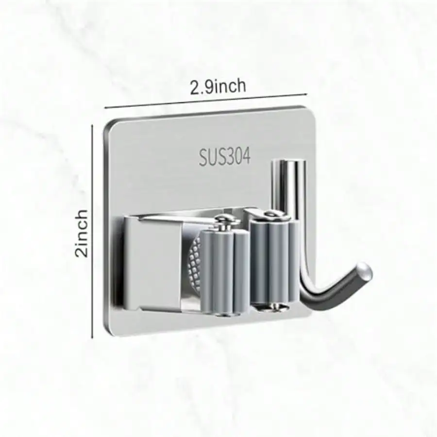 

Wall Mount Broom And Mop Holder 2 Pack Stainless Steel Self Adhesive Hooks For Kitchen Bathroom Garage Storage White