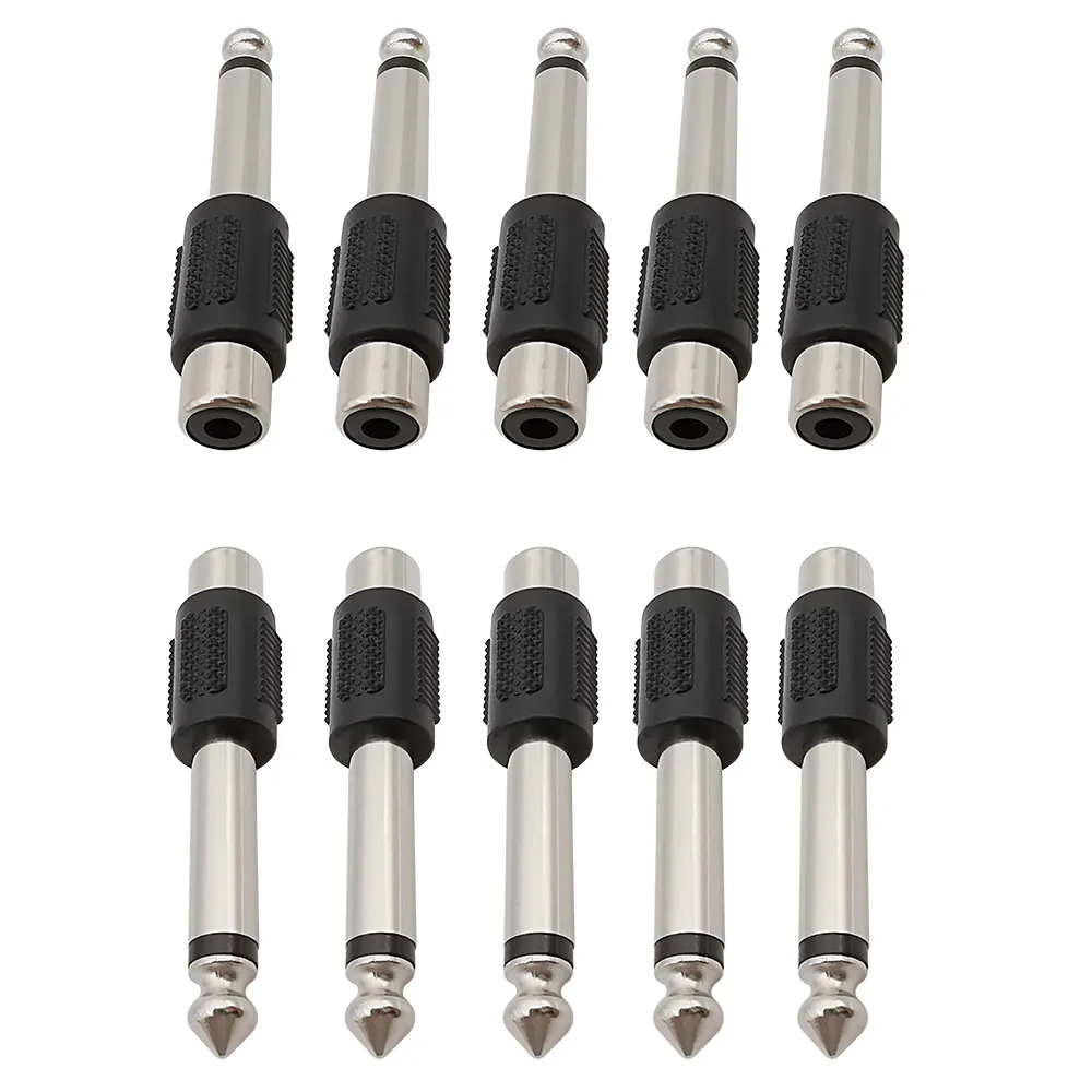 

10Pcs RCA Female Jack to 6.35mm 1/4inch Mono Male Plug Audio Adapter Connector for DIY Headphone FM Microphone