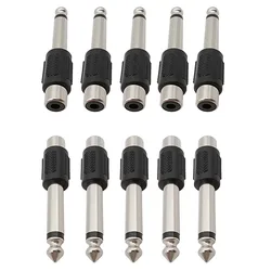 10Pcs RCA Female Jack to 6.35mm 1/4inch Mono Male Plug Audio Adapter Connector for DIY Headphone FM Microphone