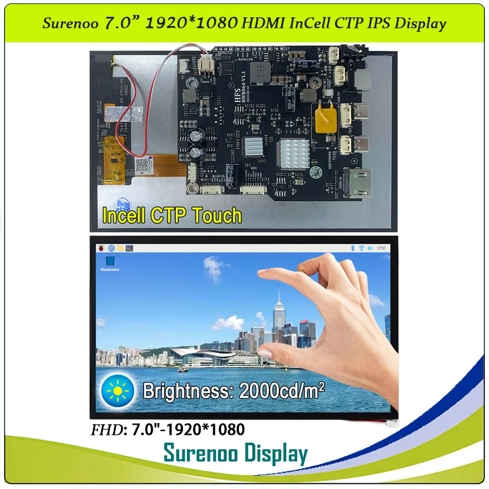 

2000nit High Brightness Incell Touch CTP 7" 1200*1080 FHD HDMI-Compatible IPS LCD Module Monitor Display Panel Sunlight Outdoor