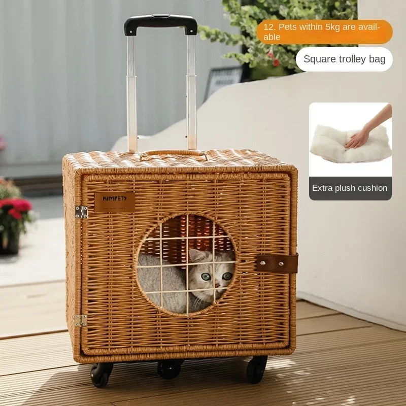 Imagem -06 - Portátil Rattan Carrinho de Gato Bolsa de Gato Case Respirável Suprimentos de Compras Carrinho de Estimação Saindo Produtos