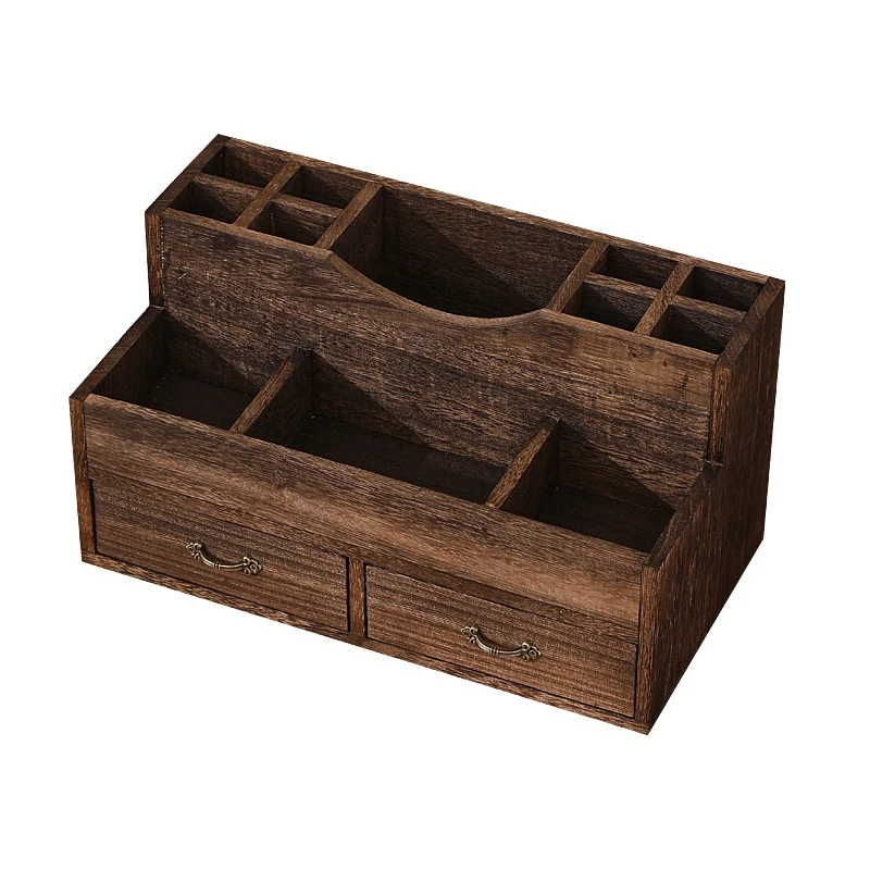 Fortune Paulownia Wood Compartments Lipsticks Pencils Desktop Organizer Caddy