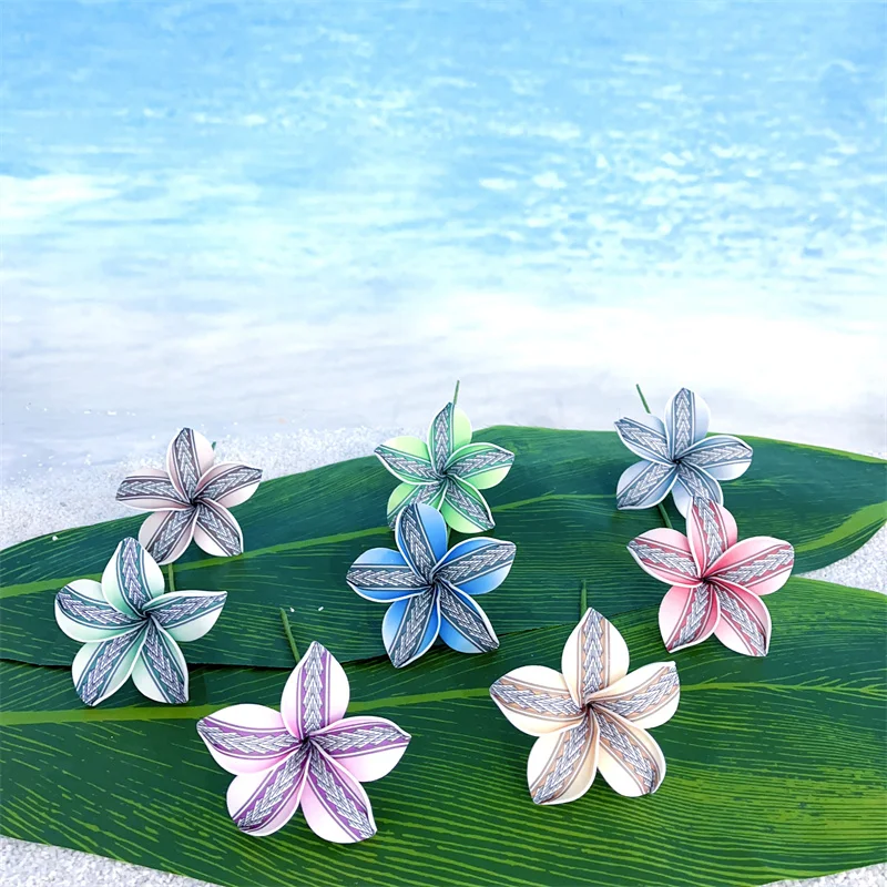 8 szt. Eleganckich kwiat plumerii spinki do włosów w kwiaty broszki Pin Boho Polynesia Samoa akcesoria do włosów dla kobiet dziewczęce panienki ślubne
