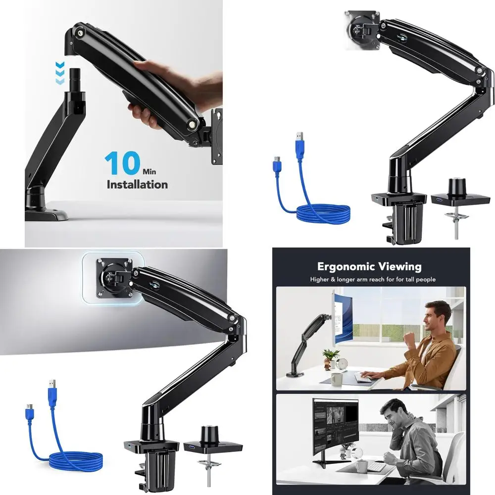 

Single Monitor Arm for 13-49 inch Screens, Ultrawide Computer Monitor Mount Holds 26.48 lbs, Upgraded Adjustable Stand with USB,