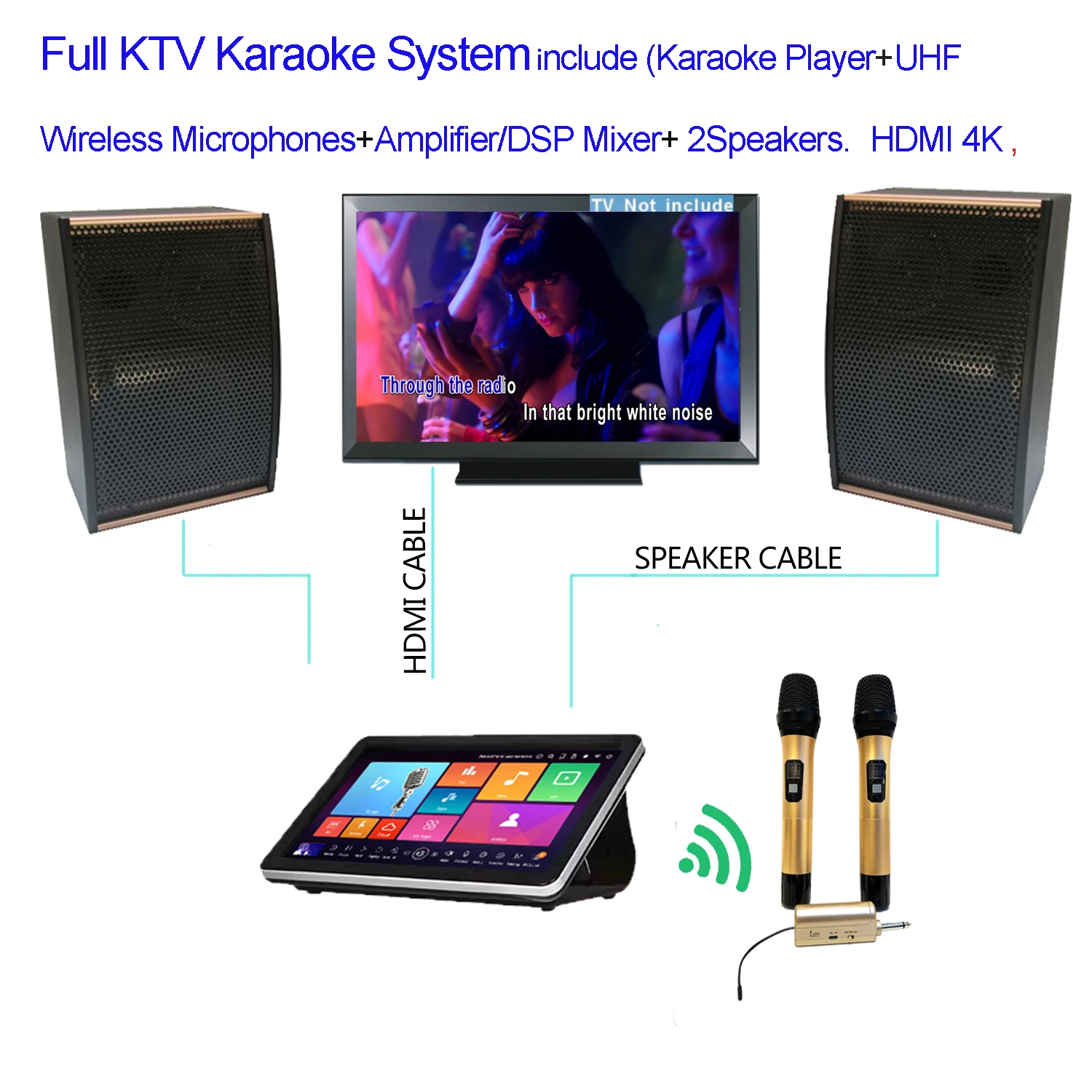 

FULL karaoke jukebox home ktv system W/SONGS+speakers+Mixer Amplifier+18.5"Touch Screen+WIreless Karaoke Microphones hdd player