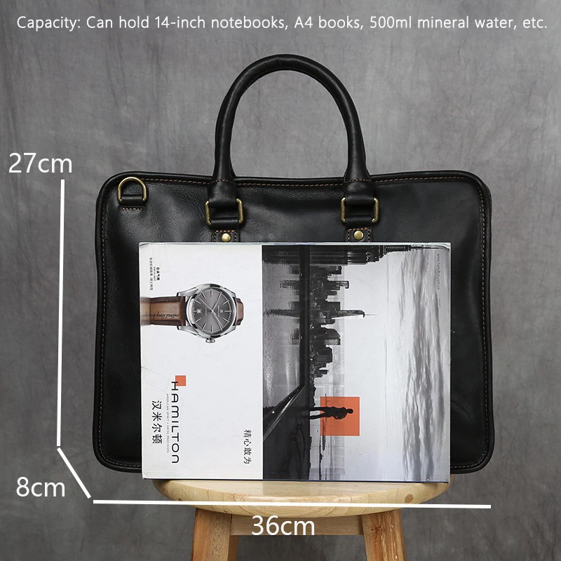 Retro Men's Briefcase Laptop Bag Luxury Brand Bag Top Layer Cowhide Casual Handbag Business Shoulder Leather Cowskin Bag