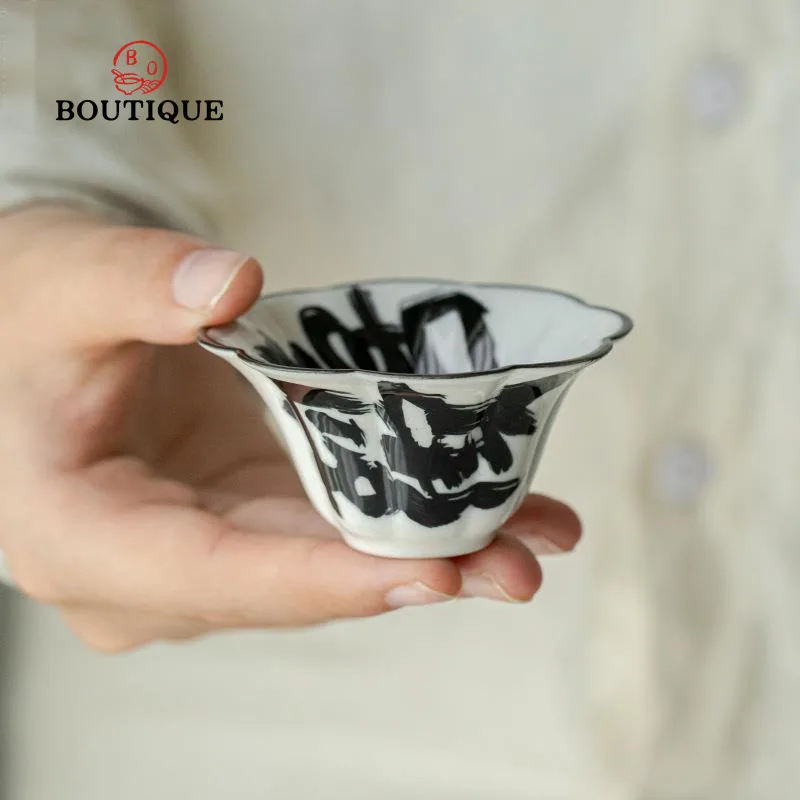 

Pure Handwritten Chinese Tea Cup Ceramic Tea Cups Handmade Petal Teacups Bowl Beautiful Supplies Puera Teacup Unusual Puer Maker