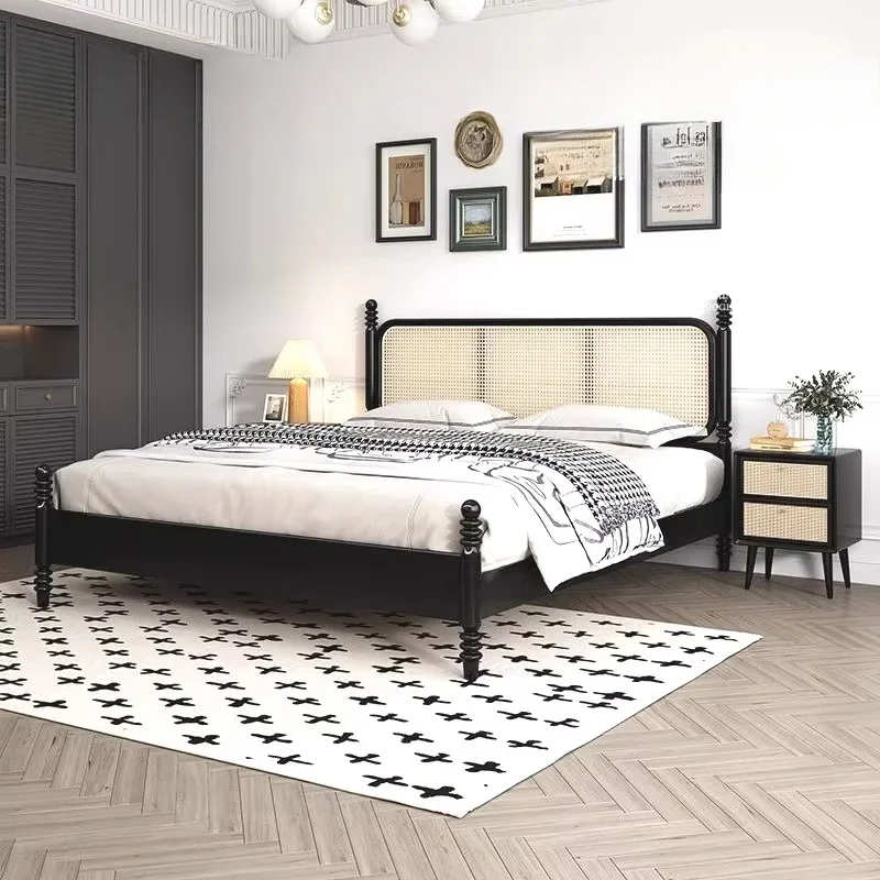 

#C Solid Wood Bed 1.8M Double Bedroom Bed 1.5M Accommodation Modern Simplicity Compilation Rattan Bed