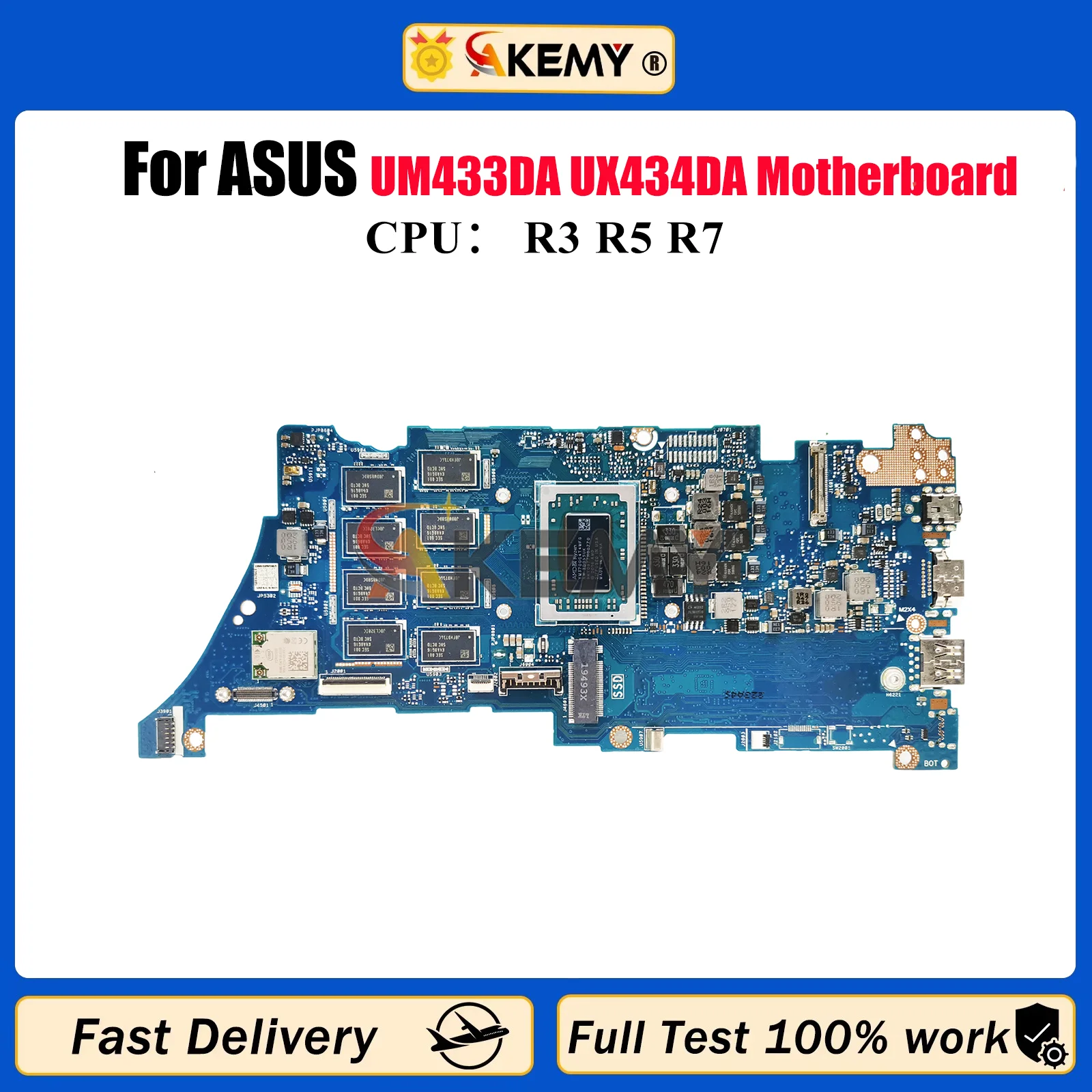 

UX434DA Laptop Motherboard For ASUS ZenBook UX434D UM433DA UX434DA Notebook Mainboard With R3 R5 R7 CPU 100% tests OK fast ship