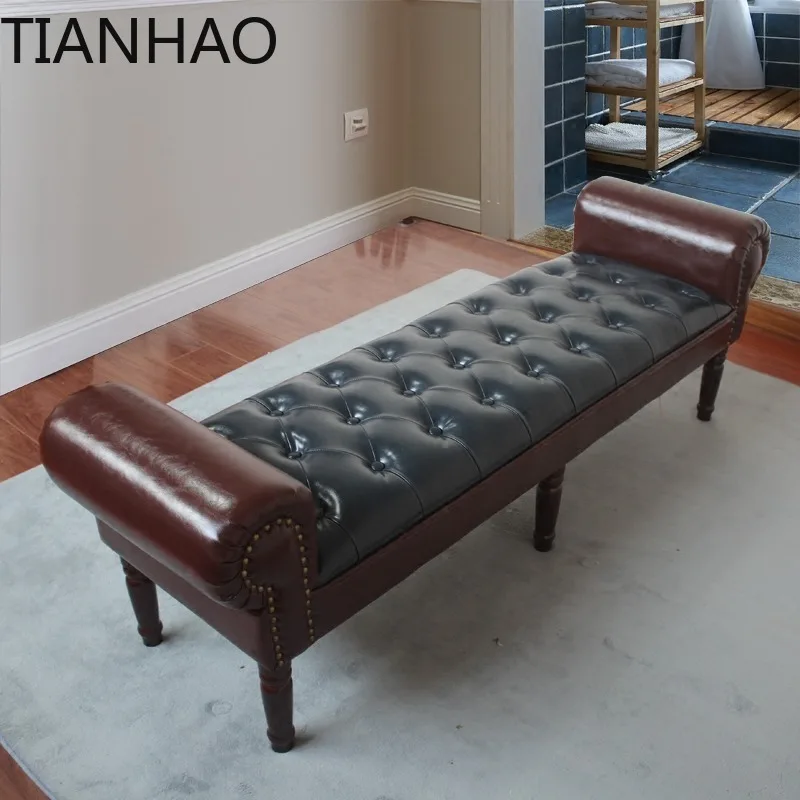 European storage American country leather bedside stool long stool bed couch shoe changing stool