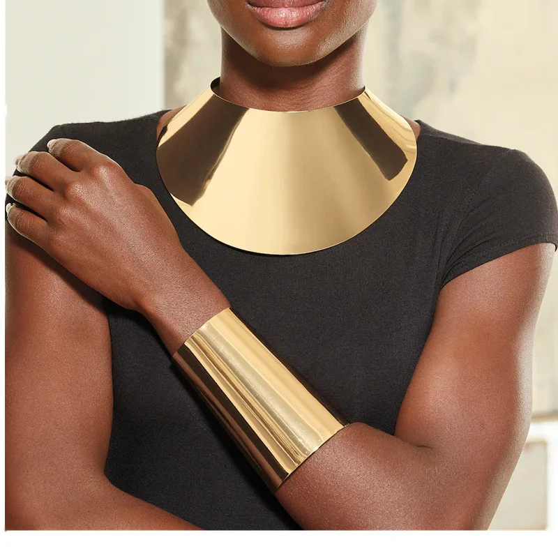 European and American exaggerated metal mirror punk long tube Amazon women's performance bracelet