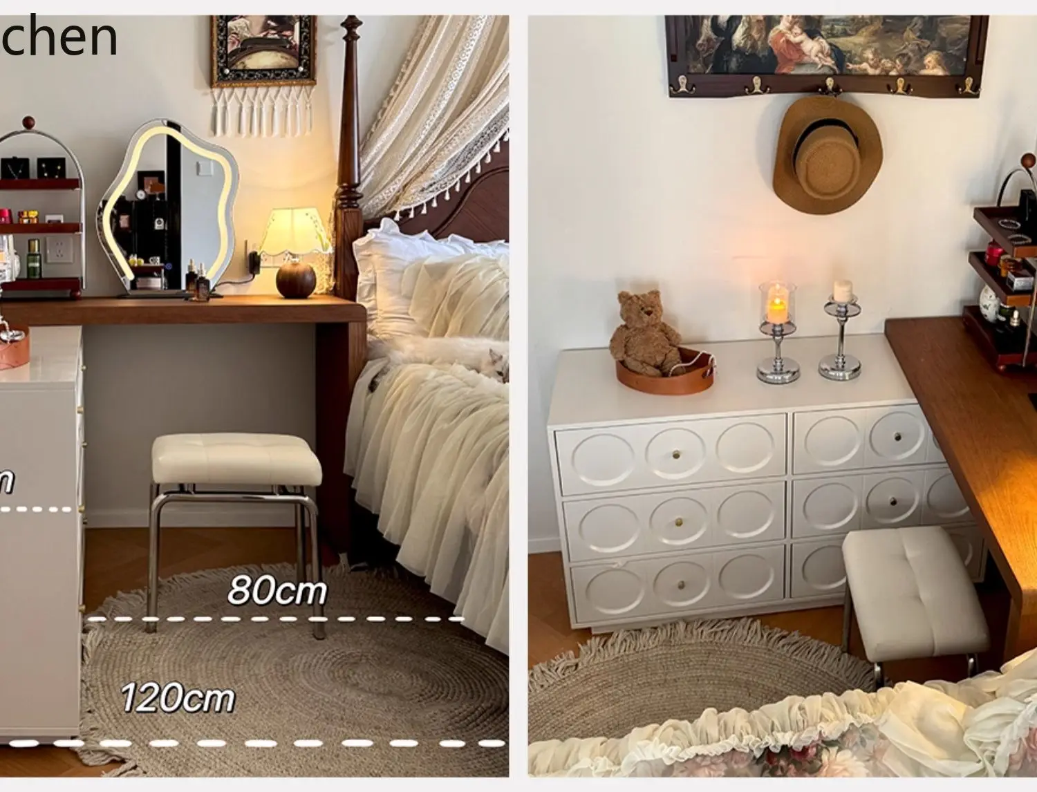 HXL Dressing Table Bedside Cabinet Integrated Desk Solid Wood Makeup Table Corner Simple