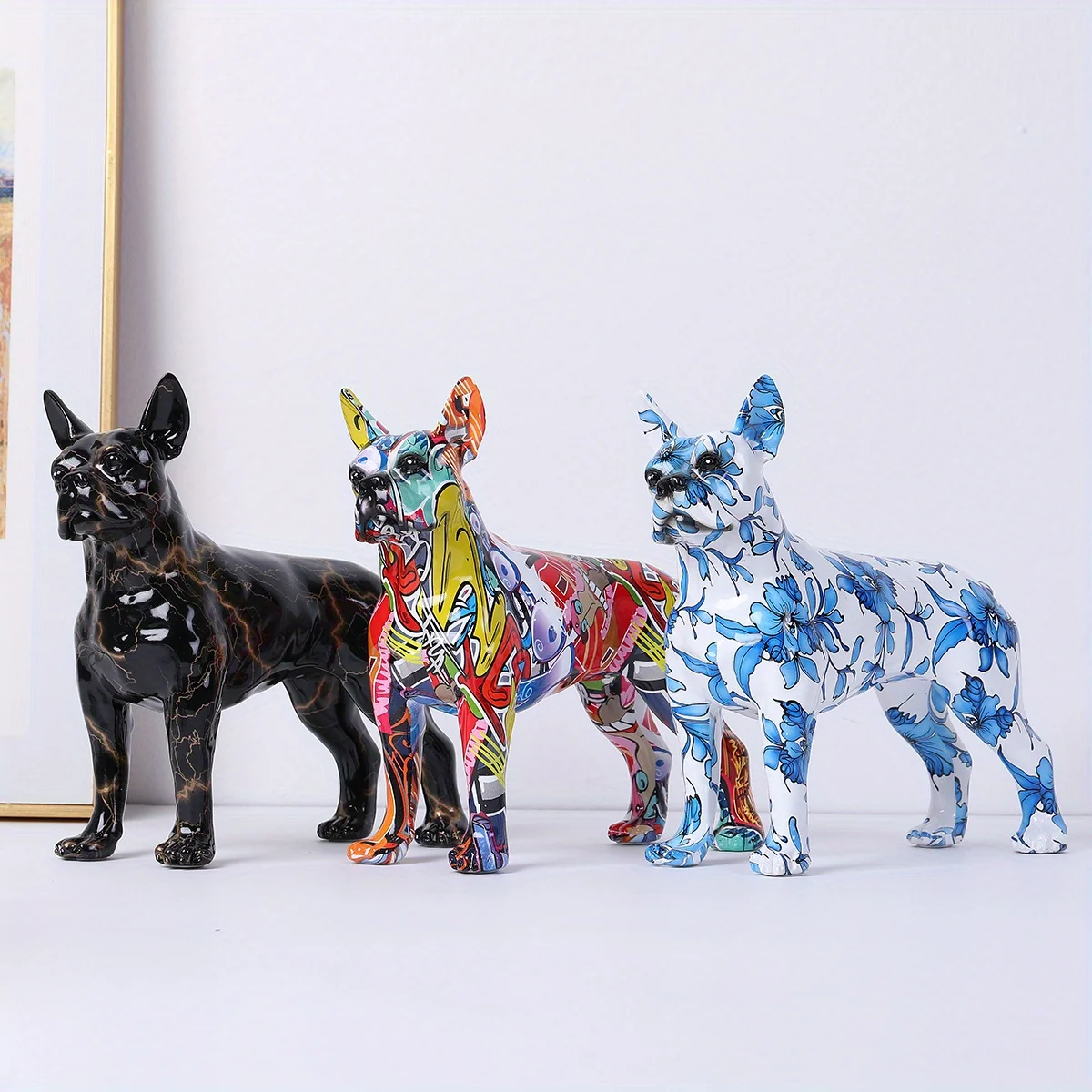 Colorful Boston Terrier Art Creative Simple Small Handle Resin Pet Dog Crafts Home Decoration Color Modern Office Desktop Craft