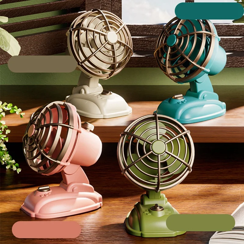 Retro Mini Desktop Fan 400Mah USB Rechargeable Desk Outdoor Desk Fan Portable Desktop Fan