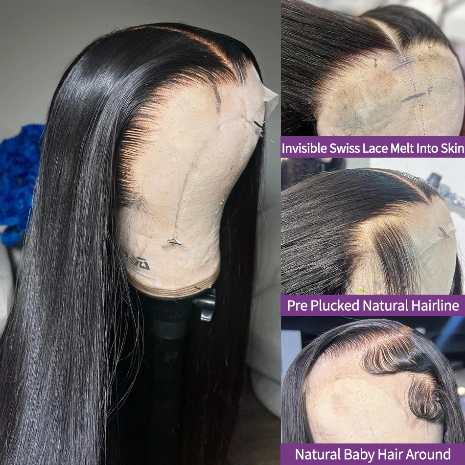 Peruca frontal de renda reta de cabelo humano 180 densidade 13x4 parte livre hd renda transparente frontal brasileira pré arrancada com cabelo de bebê