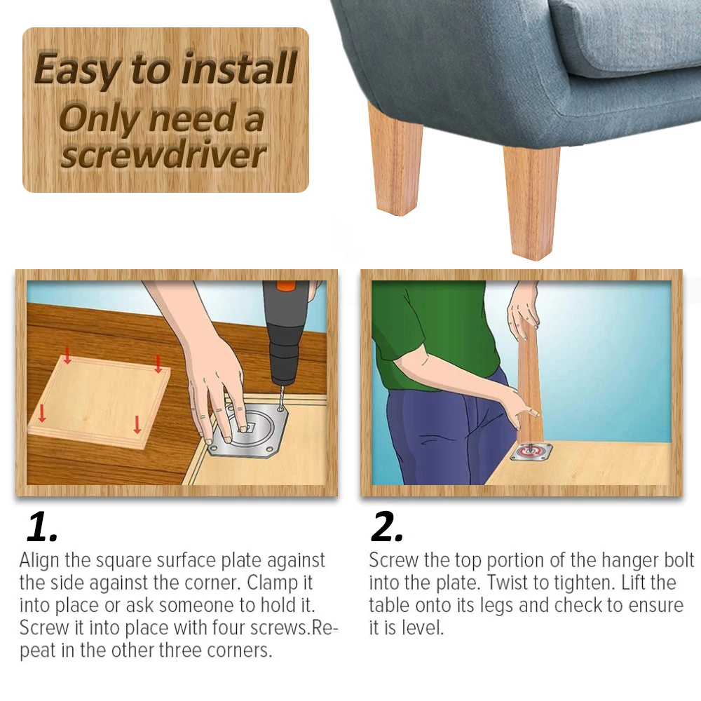 4PCS Furniture Legs 6/10cm Square Solid Wood Couch Legs Replacement Sofa Legs for Armchair Bed Dresser Cabinet Furniture Feet image 5