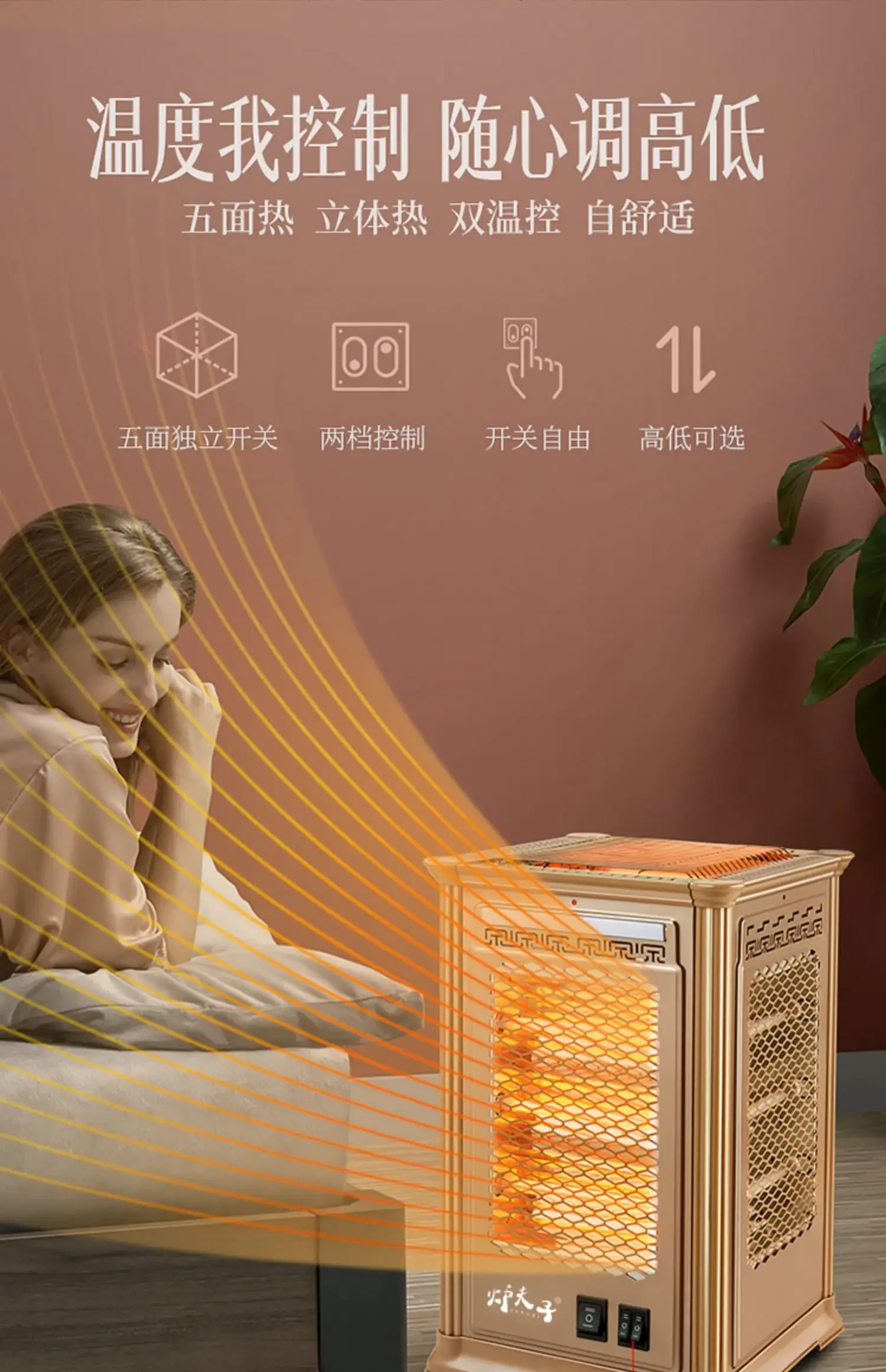 220V Multifunctional 5 Side Electric Heater Home Heating Stove with BBQ Grill Energy Saving BDB