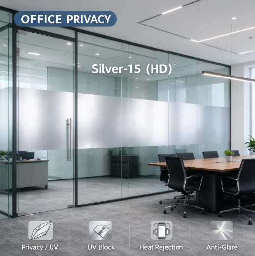 PET Silver 15 HD Privacy Window Film Roll One Way Vision Anti UV Heat Block Easy DIY Apply For Residential Office Auto Glass